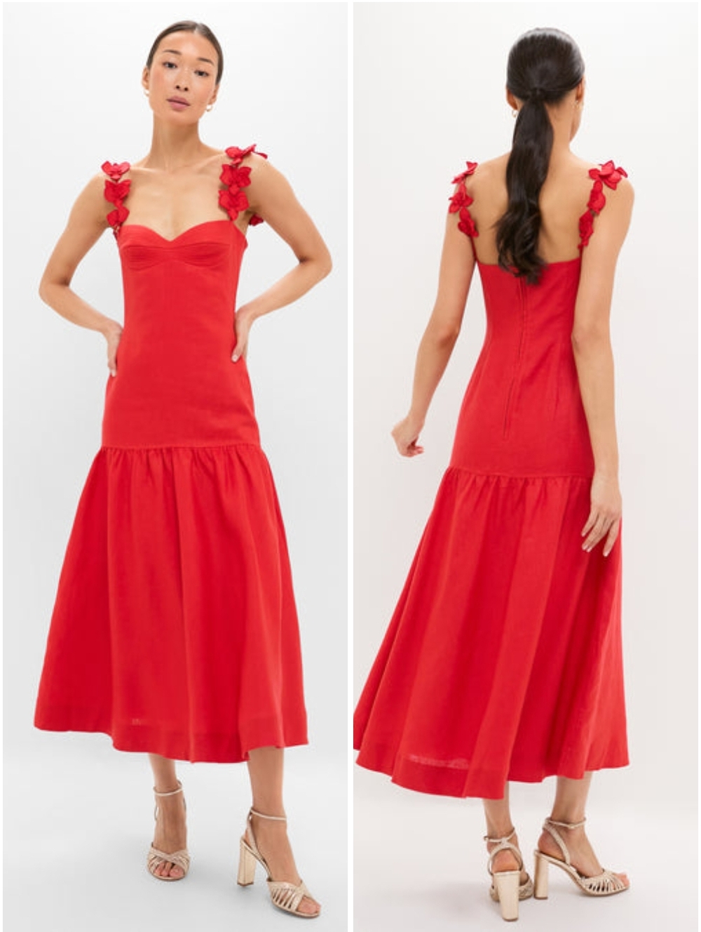 Andres Otalora Ser Arte Appliqued Linen Maxi Dress Red 8
